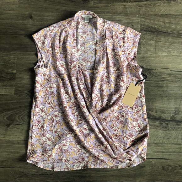 Halogen Floral Top Blouse Purple Wrap V-neck Small - Picture 7 of 7